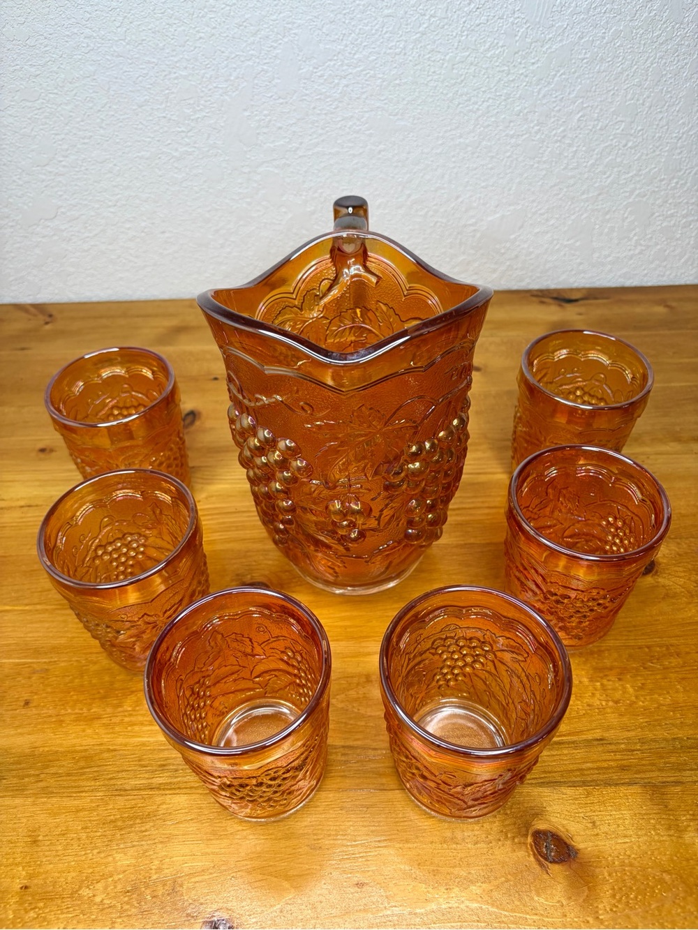 Classic Vintage Imperial Marigold Carnival Glass Water Set Pitcher 6 Tumblers - Picture 2 of 14